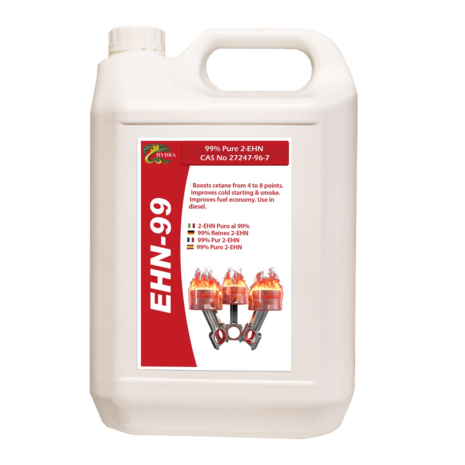 HYDRA EHN-99, 2-Ethylhexyl-Nitrate 99% Pure 2 EHN Performance Enhancer Cetane Booster Diesel Treatment Additive, 5L Treats up to 5000L.