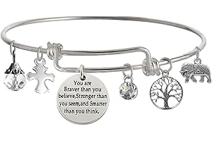 TISDA "You Are Braver Than You Believe Stronger Than You Seem and Smarter Than You Think Inspirational Bracelet Expandable Bangle for Women