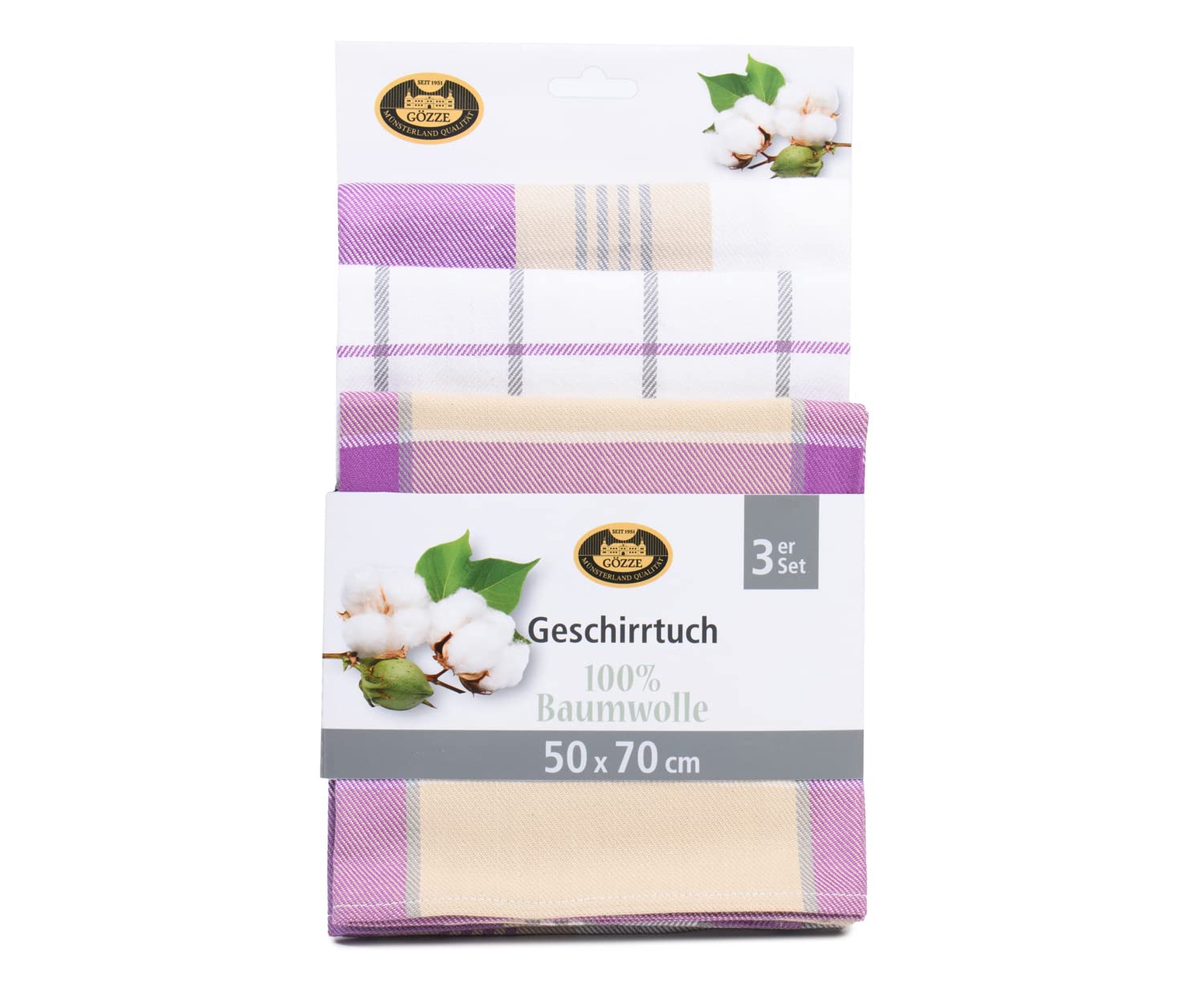 Gözze - Set of 3 Tea Towels, 100% Cotton, High Weight Material (260 g/m²), 50 x 70 cm - Lilac