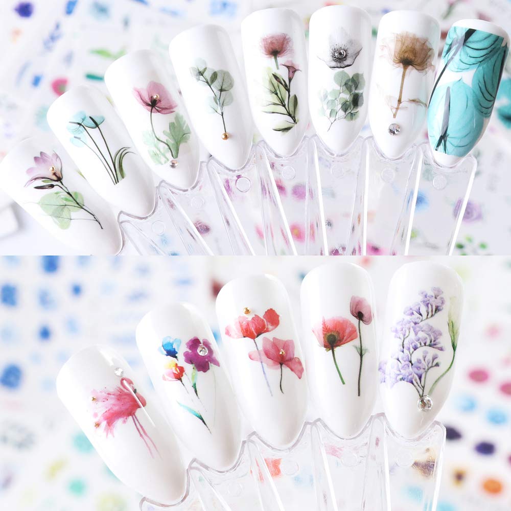 Macute Nail Decals for Women Fingernail Decorations Nail Art Accessories 24 Sheets Nail Stickers with Assorted Patterns Water Transfer Blossom Flower Flamingo Stickers Set Manicure Charms Tip Decor: Beauty