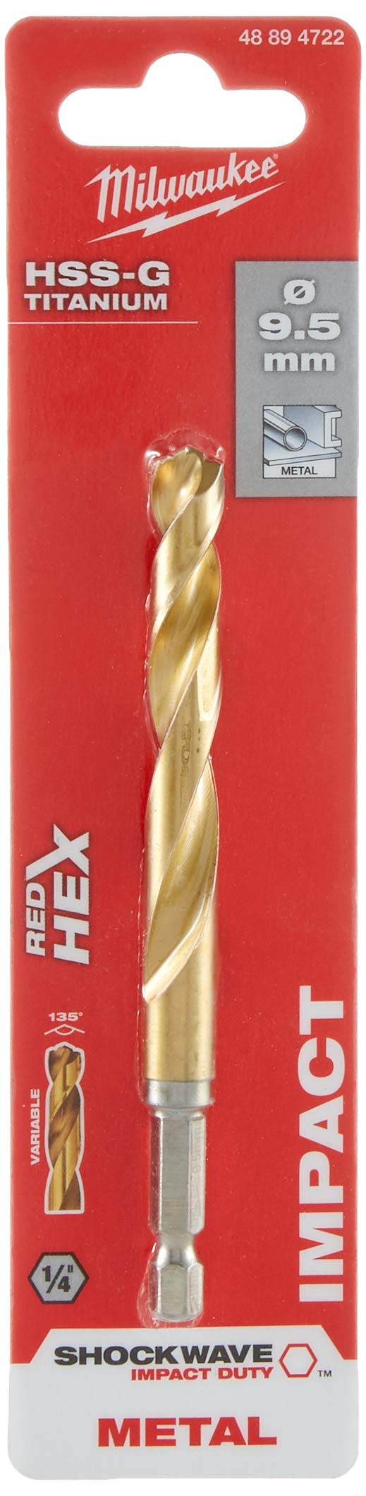 Milwaukee 48894722 Shockwave Drill Hss-G Hex 9.5mm