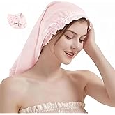 SereLune 100% Mulberry Silk Adjustable Bonnet Sleep Cap, Long Silk Turban/Bonnet for Sleeping, Shower Cap, Hair wrap for Sleep,8 Colors (Light Pink)