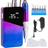 Electric Nail Drill Machine 35000RPM Professional Portable Nail File Cordless Rechargeable Nail Efile for Acrylic Gel Nails Manicure Pedicure Polishing Shape Tools for Salon Home Use Nail Drill(Blue)