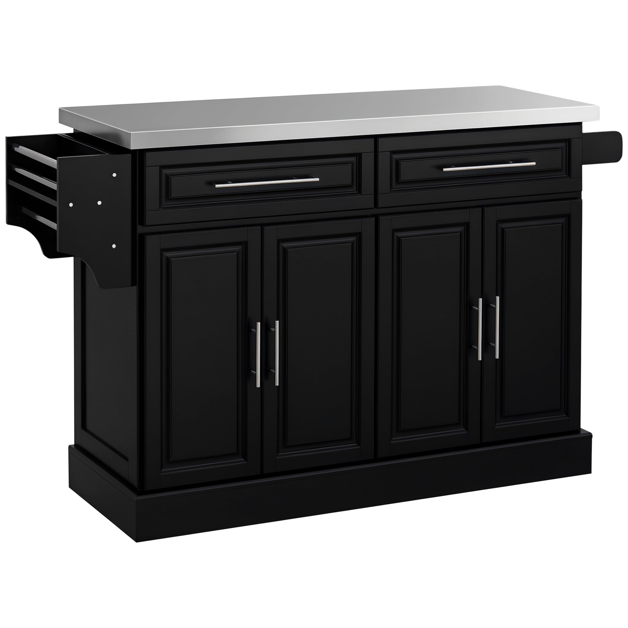 Photo 1 of **BOX 2 OF 2 ONLY/INCOMPLETE SET**HOMCOM Rolling Kitchen Island Cart with Wheels, Portable Island Table for Kitchen with Stainless Steel Top, Adjustable Shelves, 2 Drawers, Spice, Knife and Towel Rack, Black