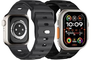 SUITISBEST Sport Bands Compatible with Apple Watch Ultra 2 Band 49mm 46mm 45mm 44mm 42mm for Men, Soft Silicone Wristbands Waterproof Replacement Strap for iWatch Series 10 9 8 7 6 5 4 SE, 2 Pack