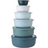 COOK WITH COLOR Prep Bowls with Lids- Wide and Deep Nesting Plastic Small Mixing Bowl Set with Lids, 12 Piece Set - Wide Bowls, Teal