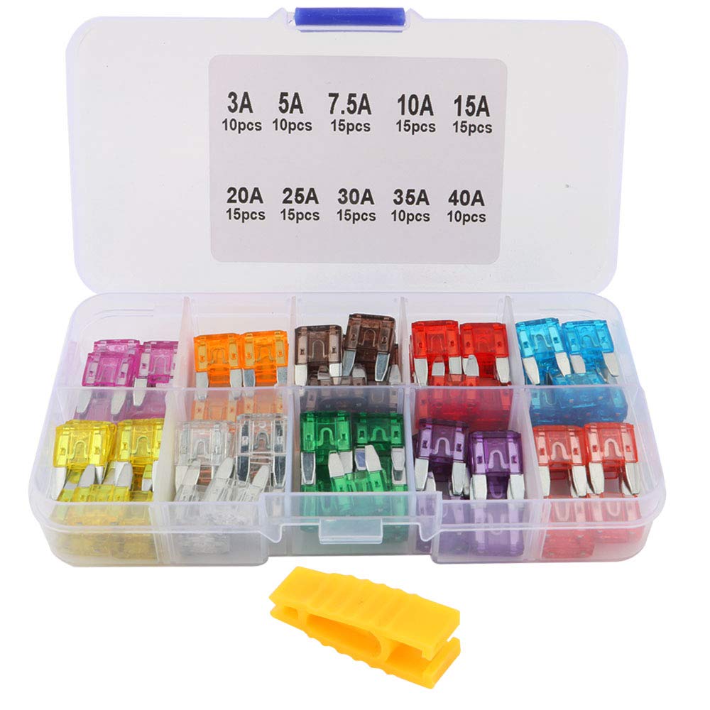 QitinDasen 130Pcs Premium Car Blade Fuses Set, Mini Blade Fuses Assortment Kit with Fuse Puller (3A / 5A / 7.5A / 10A / 15A / 20A / 25A / 30A / 35A / 40A)