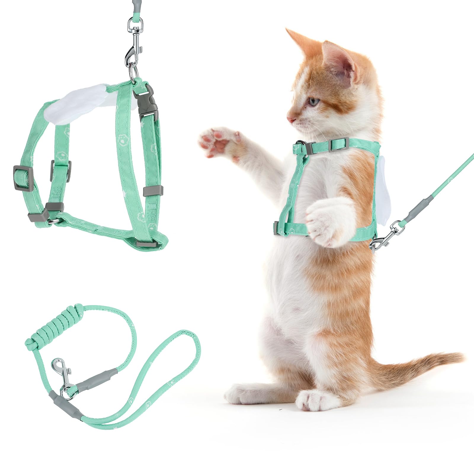 Photo 1 of TIESOME Cat Harness and Leash Set, Adjustable Gradient Kitten Harness Escape Proof Harness with Leash for Kitty Outdoor Walking (Green)