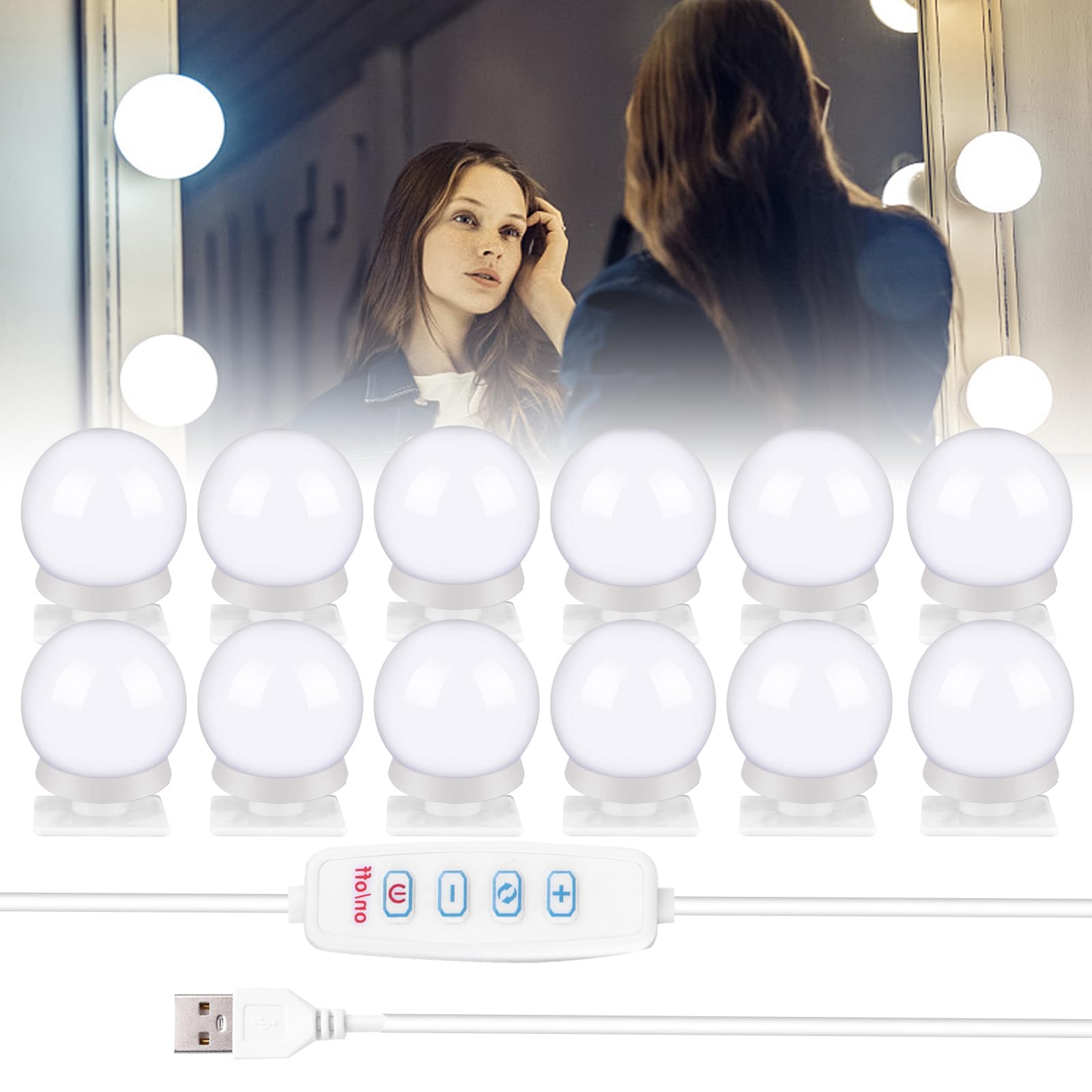 YOYIAG LED Vanity Mirror Lights: Vanity Lights for Mirror with 12 Dimmable Led Light Bulbs 3 Color Modes, Hollywood Style Makeup Lights 10 Levels Brightness Beauty Lights for Makeup Dressing Mirror