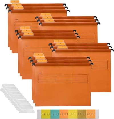Hiziwimi 15PC PP Orange A4 Suspension File Folders with Tabs Inserts 34.8cm