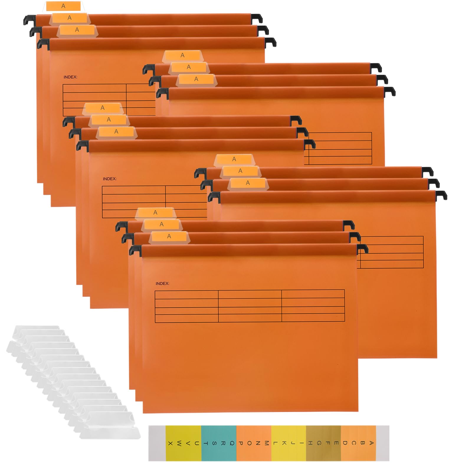 Hiziwimi 15PC PP Orange Filing Cabinet A4 Suspension Files with Tabs and Inserts, Filing Cabinet Hanging File for Office School Desktop File Storage, File Classification File Folder (Orange) — image 1