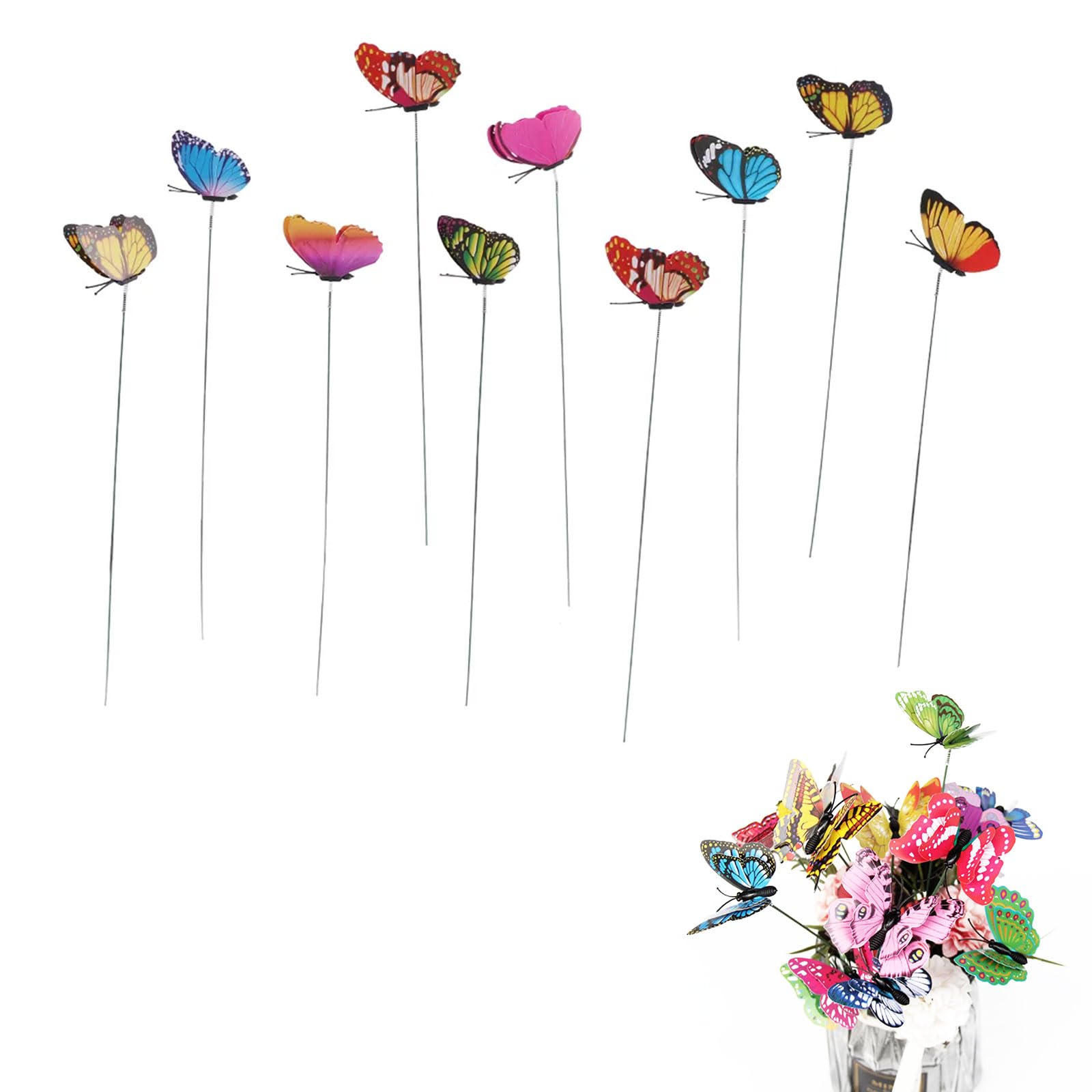 TUKNN Garden Butterflies Decoration Set, 10pcs Colorful Butterflies Flower Stakes, Waterproof PVC Material, Ideal Garden Ornaments, Vivid Fairy Tale Accessories, Multicolor