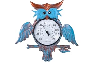 HOBYLUBY Indoor Outdoor Thermometer, Owl Wall-Mounted Thermometer Waterproof for Patio Garden Yard & Living Room, No Battery Needed