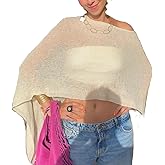 Women Sheer Poncho Top Lightweight Summer Cover Up Mesh Knit Crochet Shawl Trendy Pullover