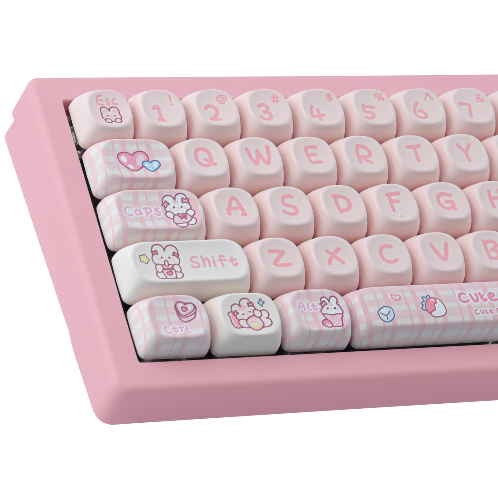 Hyekic Keycaps PBT Custom Keycaps Pink Bunny 148 Keys Dye-Sublimation MOA Profile Keycaps Set for ANSI Layout Cherry Gateron MX Keys Mechanical Keyboards