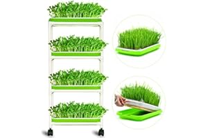 LEJOY GARDEN 4 Layers Sprout Trays with Extra Strength Plastic Shelf Soil-Free Healthy Wheatgrass Seeds Grower & Storage Trays for Garden Home Office