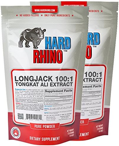 Hard Rhino LongJack Tongkat Ali Eurycoma longifolia 100:1 Powder, 250 Grams (8.8 Oz), Unflavored, Lab-Tested, Scoop Included