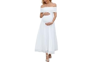 OUGES Women's 2025 Off The Shoulder Mesh Maxi Maternity Dress for Photoshoot Baby Shower Sleeveless Formal Long Dresses