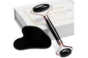 XYZBSTAR Jade Roller for Face, Facial Roller Massager Skin Care Tool, Gua Sha Facial Tools for Face, Neck, Eyes, Reduce Puffiness of The Skin (Black)