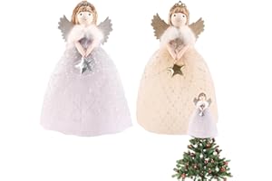 KANGDAWEI Angel Tree Topper, Christmas Tree Topper No Lights, 10 inch Standing Angel Christmas Table Top, Halloween Tree Topper Decoration Ornament for Home (2 PCS)