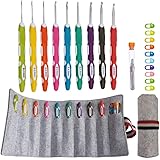 Ergonomic Crochet Hooks with Roll Felt Bag, Crochet Hooks Set for Arthritic Hands, Size from B to J
