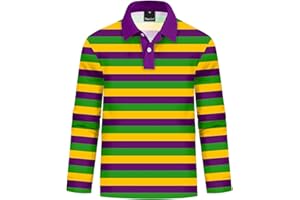 Remimi Kids Valentines Print Polo Shirt Mardi Gras Long Sleeve Collared Shirts 5-14 Years