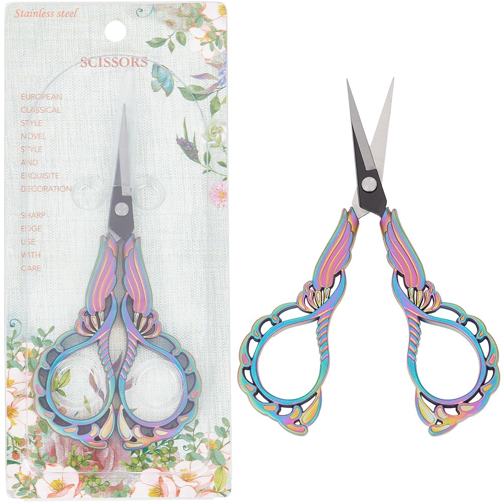 SUNNYCLUE 1Pc Sewing Scissors Small Vintage Embroidery Scissor European Style Rainbow Stainless Steel Orchid Craft Scissors for Fabric Thread Needlework Cutting Crafting Supplies DIY Tools Shears
