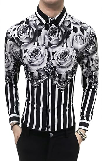 Pivaconis Men Slim Nightclub Trendy Hair Stylist Work Floral Print