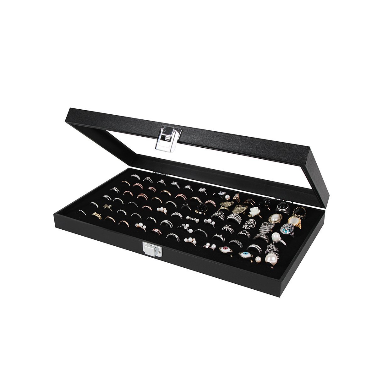 JackCubeDesign Jewelry Ring Display Organizer Storage Box Case Tray Holder with 72