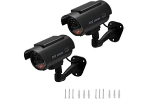 UIN Dummy Cameras, 2-Pack Solar Powered Fake Simulated Surveillance Security CCTV Bullet Security Camera with Flashing Red LE