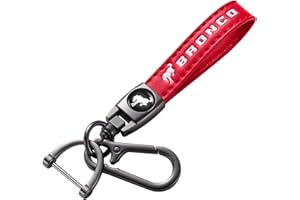 SDSHSM Genuine Leather Car Keychain Key Chain for Ford Bronco Men and Women Family Present Key Ring Accessories(RED)