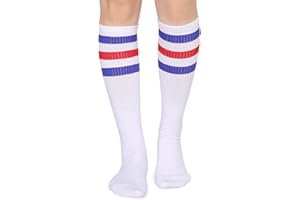 Henwarry Classic Triple Stripes Over the Calf Cotton Retro Tube Socks for Men and Women