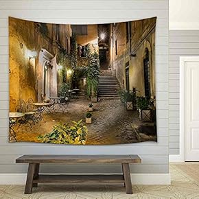 Old Courtyard in Rome, Italy - Fabric Wall Tapestry Home Decor - 51x60 inches