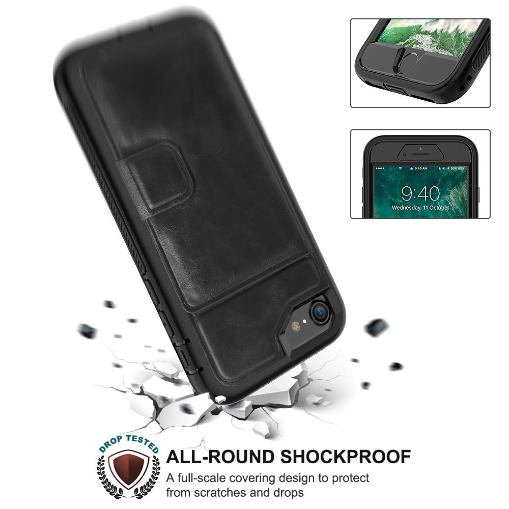SXcase iPhone 6/6s Case,Leather Card Holder Wallet Shockproof Protective Phone Case for Apple iPhone 7/8 (4.7 inch)[Black]