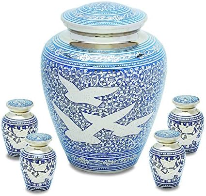 Wings of Freedom Brass Metal Cremation Adult Urn and Keepsake Set of 4 For Human Ashes