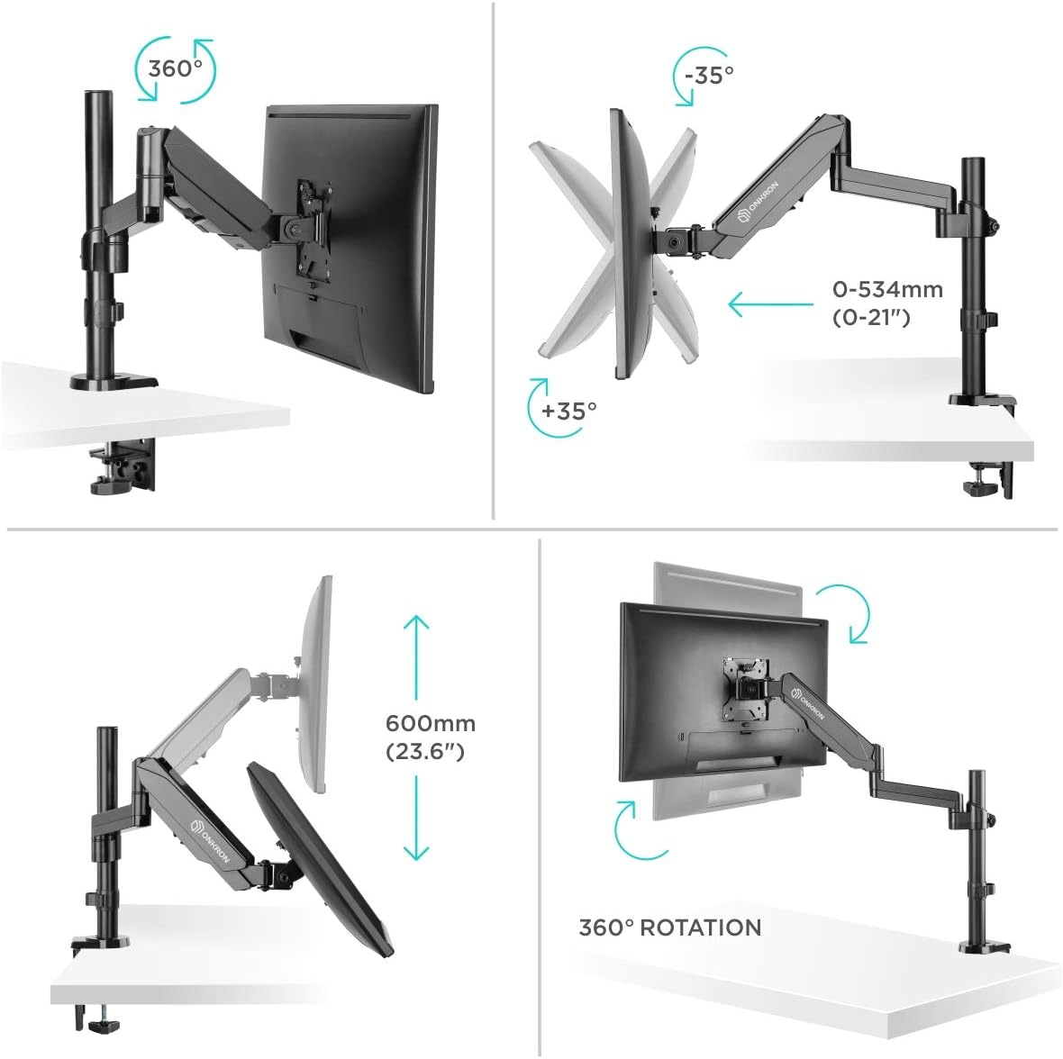 ONKRON Single Monitor Arm for 13, 34 Inch Screens, Full Motion Monitor Arm Desk Mount up to 8 kg - Image 4