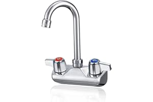 Phivan Commercial Wall Mount Faucet 4" Center Hand Sink Faucet with 3-1/2" Gooseneck Spout, Dual Handles Laundry & Utility Room Sink Faucets Restaurant Industrial, Brass, Ceramic Valve