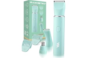 RAXMETRY Bikini Trimmer for Women,2-in-1 Painless Electric Razors & Shaver Nose,IPX7 Waterproof,Body Hair Trimmer for Underarm/Pubic/Nose/Legs,USB-C Rechargeable Women's Grooming Kit (Mint Green)