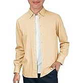 Haloumoning Boys Long Sleeve Button Down Shirt Kids Cotton Texture Dress Shirts School Uniform Shirt 5-14 Years