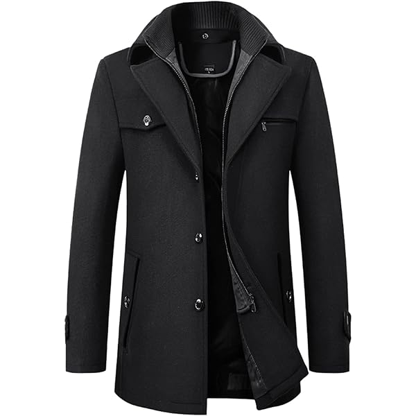Amazon.com: Mens Layered Collar Pea Coat Single Breasted Quilted