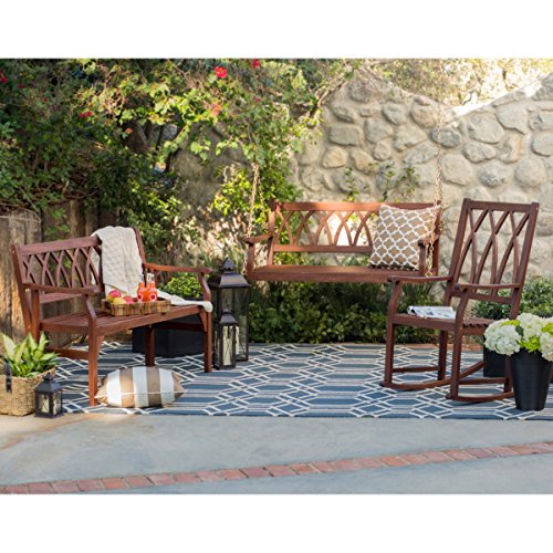 Classically Curved 4 ft. Porch Swing Crafted From Eucalyptus Wood In Dark Brown Weather Resistant Finish