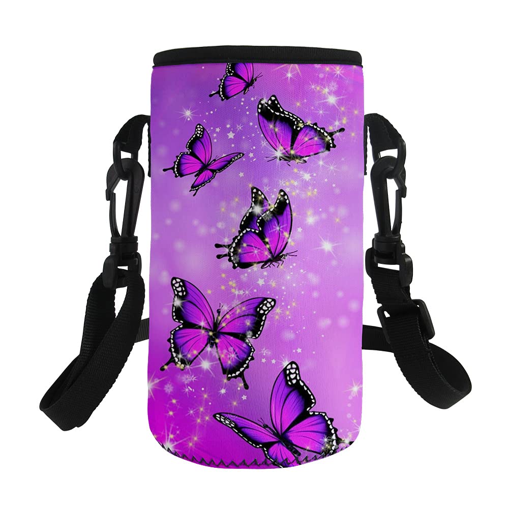 Jeiento Pink Butterfly Print Water Bottle Sleeves for Plastic Water Bottles, Water Bottle Bag Protect Water Bottle From Damage Gift for Women Girls(500-750ML) — image 1