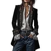 Eynuo Velvet Blazer Jackets for Women Vintage Renaissance Gothic Lace Velvet Pirate Jacket Long Victorian Coat