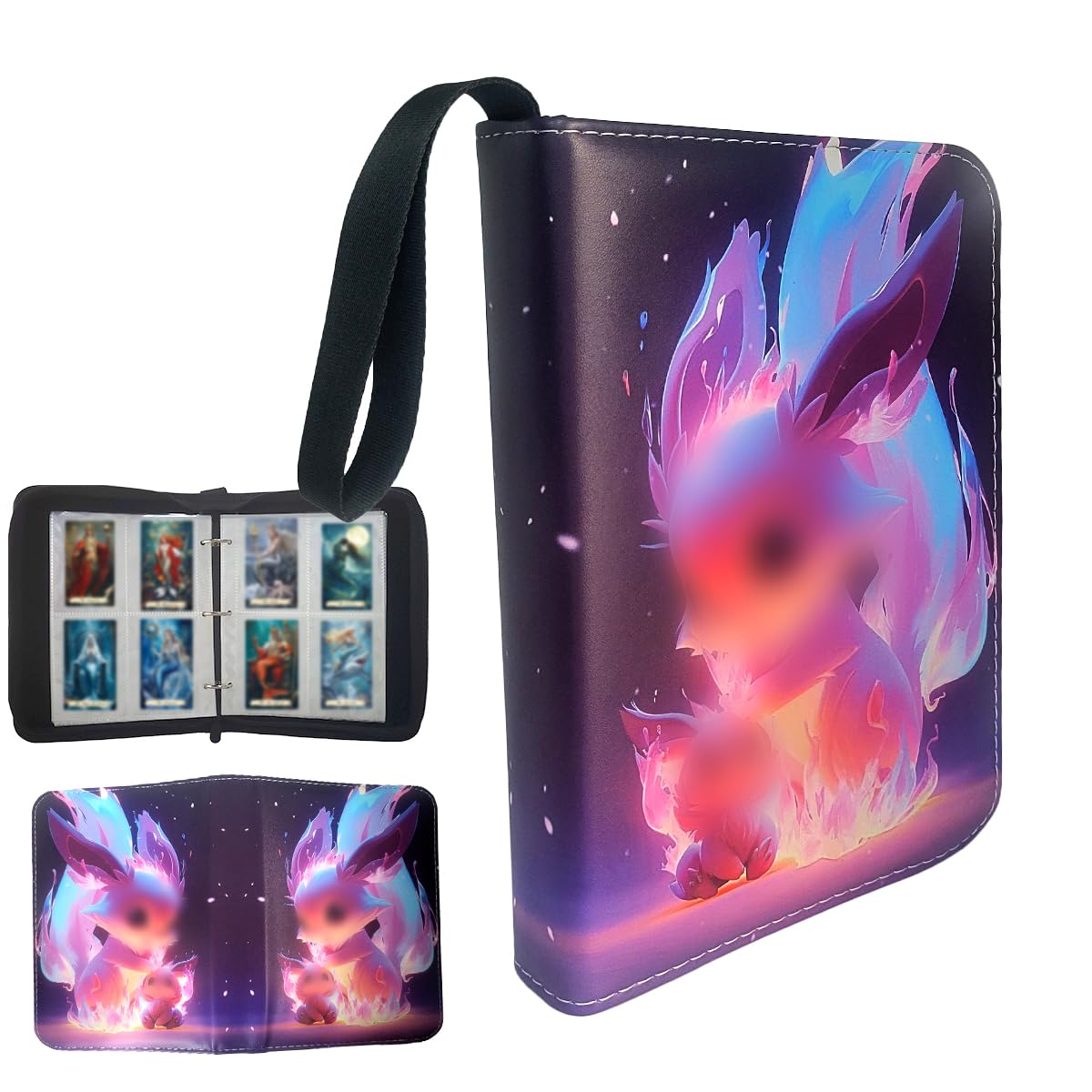 Ruayia 4-Pocket Card Binder, 100 Pages 400 Pockets PU Waterproof Card Folder, Card Collection Binder with Zipper, Portable Trading Card Album - Style 4