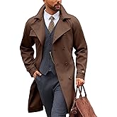 Runcati Mens Trench Coat Double Breasted Notched Lapel Casual Belted Windbreaker Fall Classic Long Jacket Overcoat