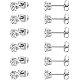MDFUN 6 Pairs Stud Earrings Sets 3-8MM 18K Gold Plated Round 5A+ Cubic Zirconia Earrings Hypoallergenic CZ 6 Prong Ears Jewelry for Women