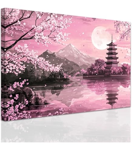 Amazon.com: Bullfinch And Weeping Cherry Blossoms 20x24 Framed Art