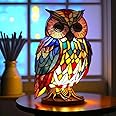 Yinhamnl Retro Stained Glass Owl Night Light Lamp for Bedroom Living Room Dining Room Nursery Office Home Decoration