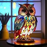 Yinhamnl Retro Stained Glass Owl Night Light Lamp for Bedroom Living Room Dining Room Nursery Office Home Decoration