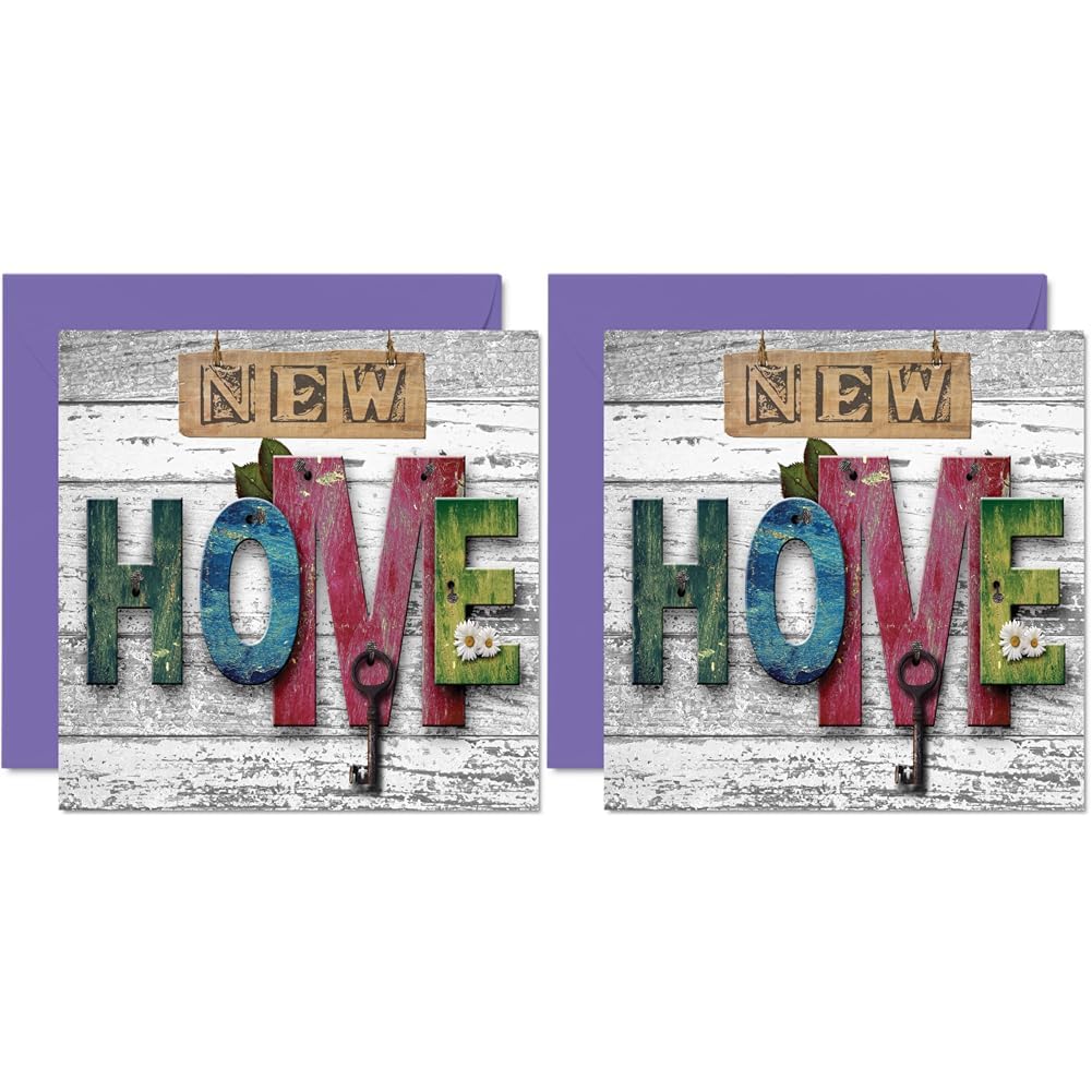 Happy New Home Card - New Home - Congratulations Housewarming New House Cards, Congrats Moving House Cards, 145mm x 145mm Welcome House Warming Greeting Cards for Family Friends (Pack of 2)
